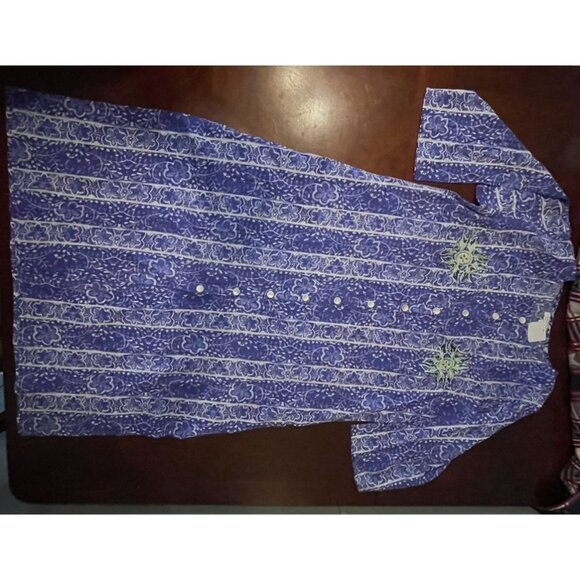 MODAPOSA Blue Floral Kaftan Tunic Dress Button Front Embroidered Cotton - Picture 8 of 9